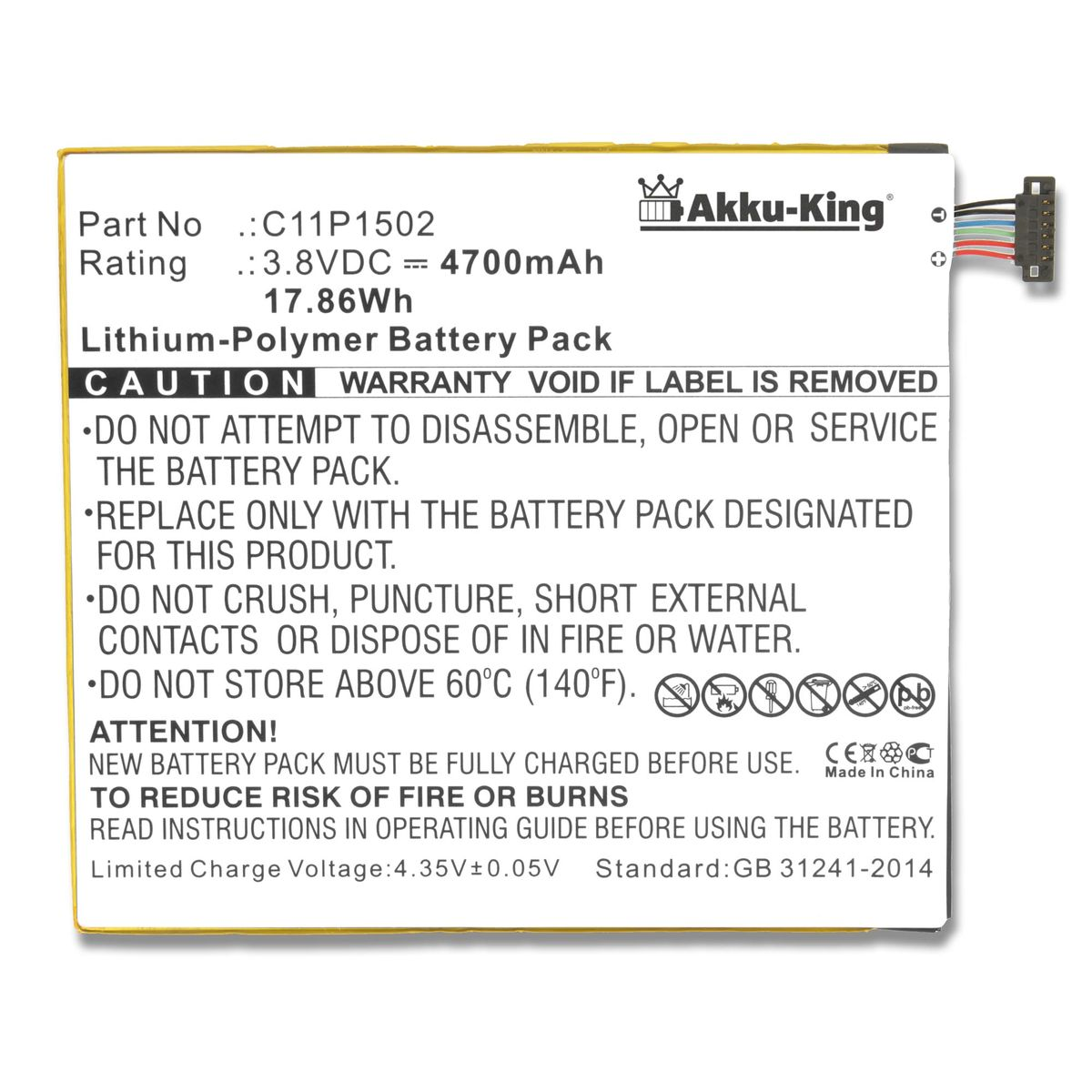 Li-Polymer AKKU-KING Akku mit Geräte-Akku, Asus 3.8 4700mAh Volt, C11P1517 kompatibel