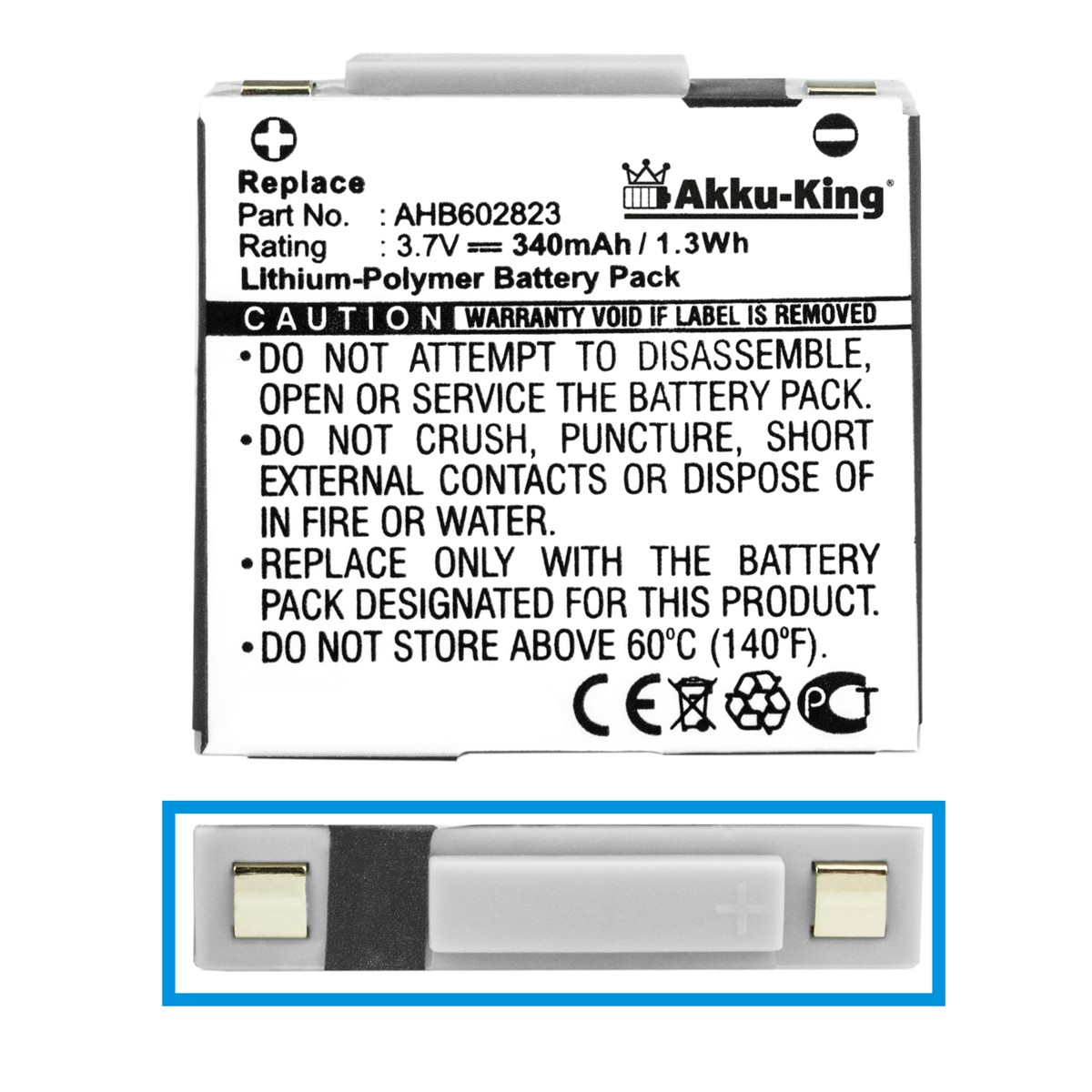 AKKU-KING Akku 3.7 Jabra AHB602823 Volt, Li-Polymer Geräte-Akku, kompatibel 340mAh mit