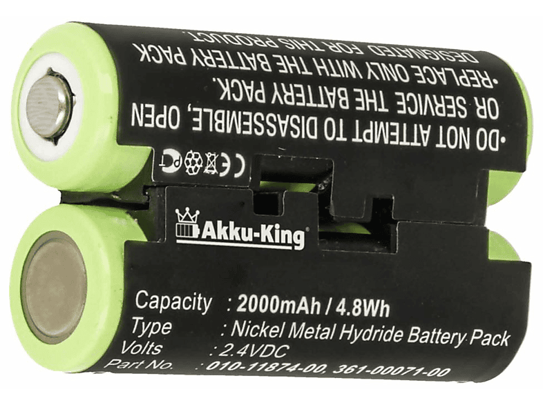 AKKU-KING Akku kompatibel mit Garmin Geräte-Akku, 010-11874-00 2.4 2000mAh Volt, Ni-MH
