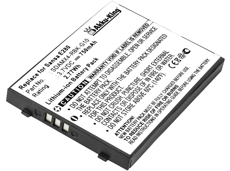 AKKU-KING Akku kompatibel mit Sandisk SDAMX4-RBK-G10 Li-Ion Geräte-Akku, 3.7 Volt, 750mAh