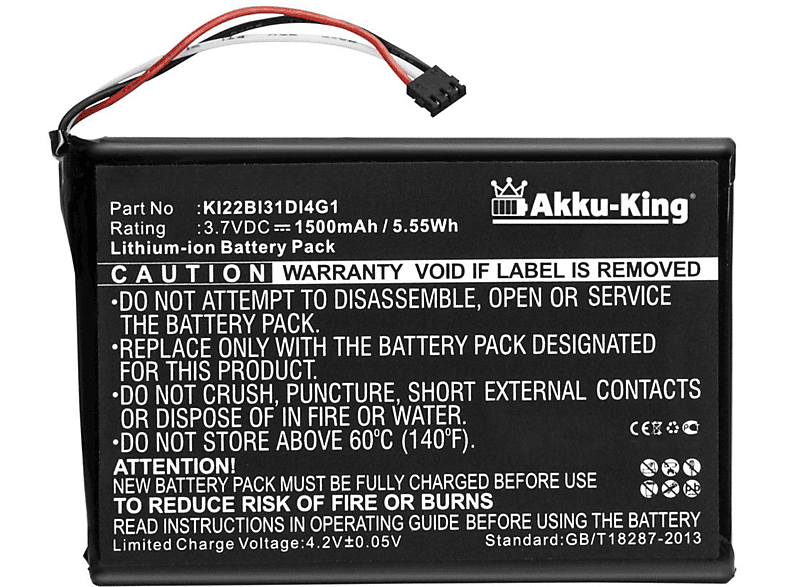 mit Akku Li-Ion 1500mAh Volt, Garmin KI22BI31DI4G1 kompatibel AKKU-KING Geräte-Akku, 3.7