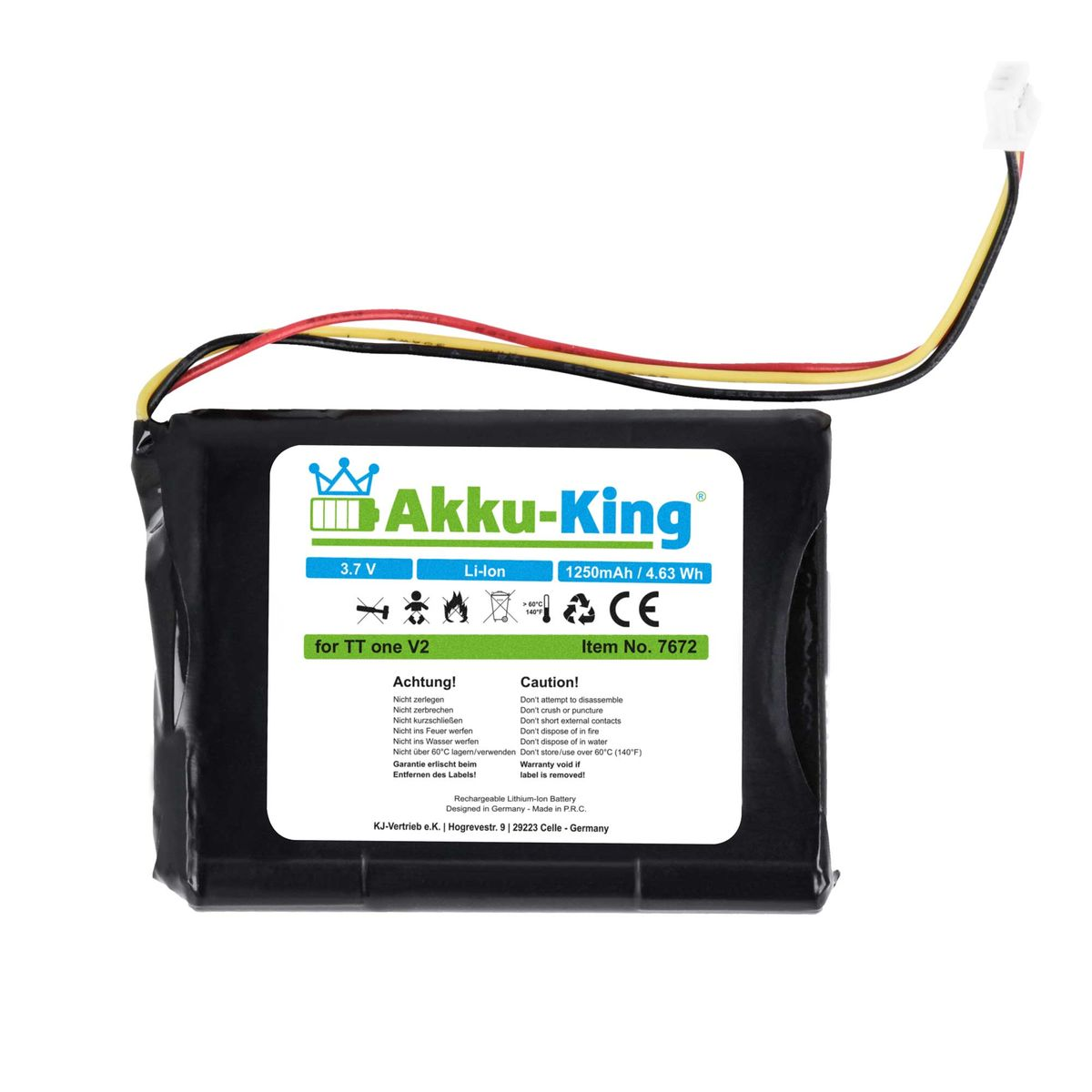 AKKU-KING Akku kompatibel mit 3.7 Maxell TomTom Volt, Li-Ion Geräte-Akku, IPC653443 1250mAh