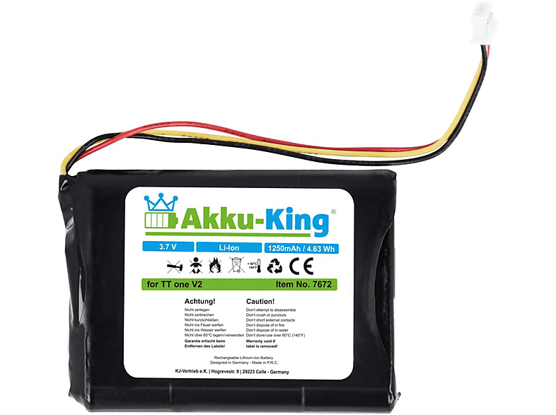 AKKU-KING Akku kompatibel mit 3.7 Maxell TomTom Volt, Li-Ion Geräte-Akku, IPC653443 1250mAh