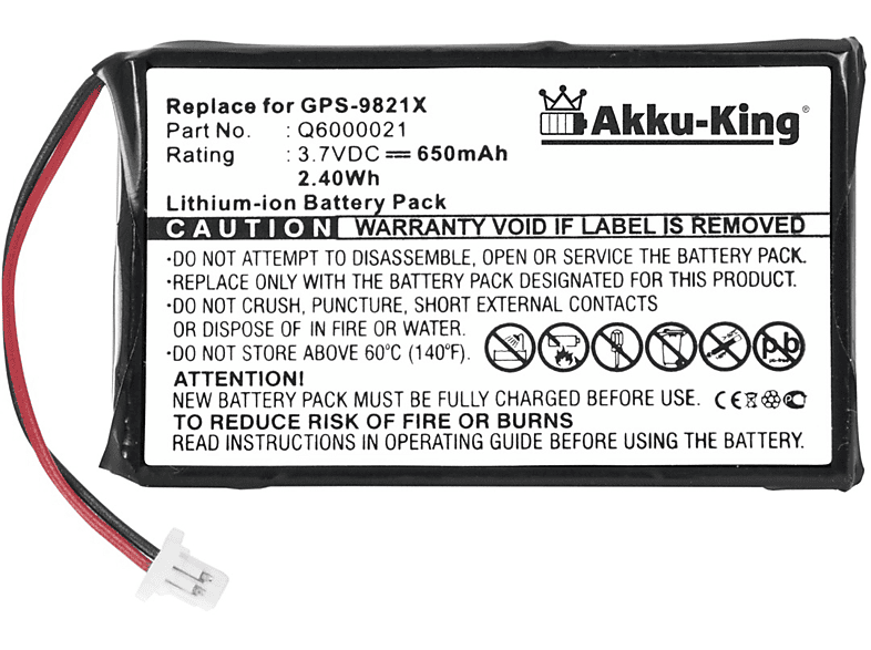 AKKU-KING Akku kompatibel 3.7 Volt, Geräte-Akku, 650mAh mit Q6000021 TomTom Li-Ion