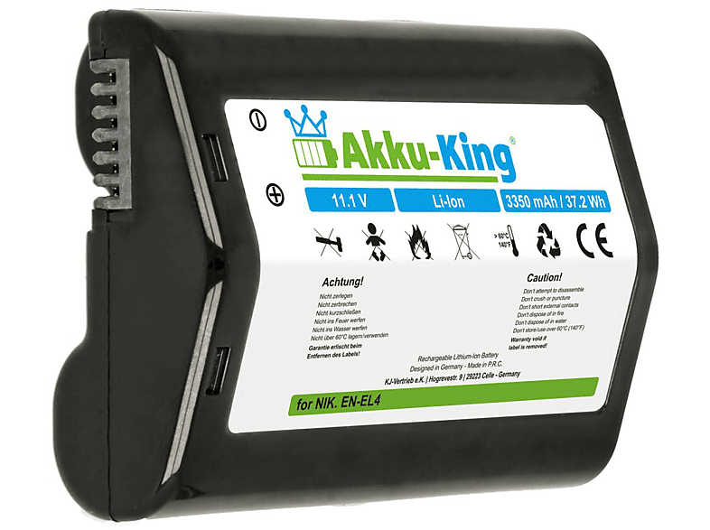 AKKU-KING Akku kompatibel mit Li-Ion 3350mAh Kamera-Akku, Nikon 11.1 EN-EL4 Volt