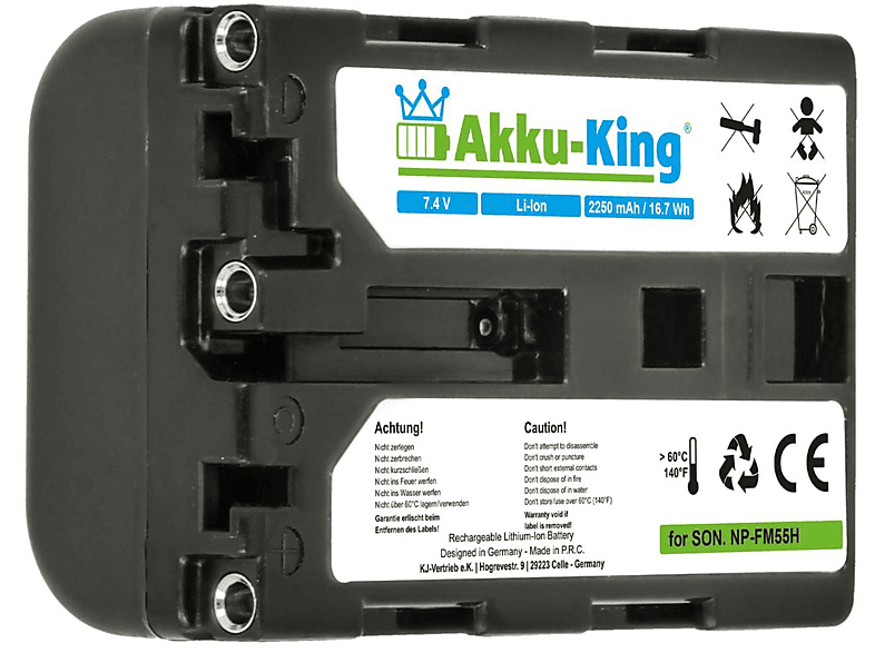 2250mAh NP-FM55H Sony Li-Ion 7.4 Akku kompatibel Kamera-Akku, AKKU-KING Volt, mit