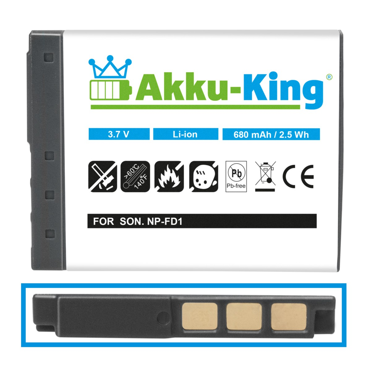 AKKU-KING Akku kompatibel mit Sony Li-Ion 3.7 Volt, 680mAh Kamera-Akku, NP-FD1