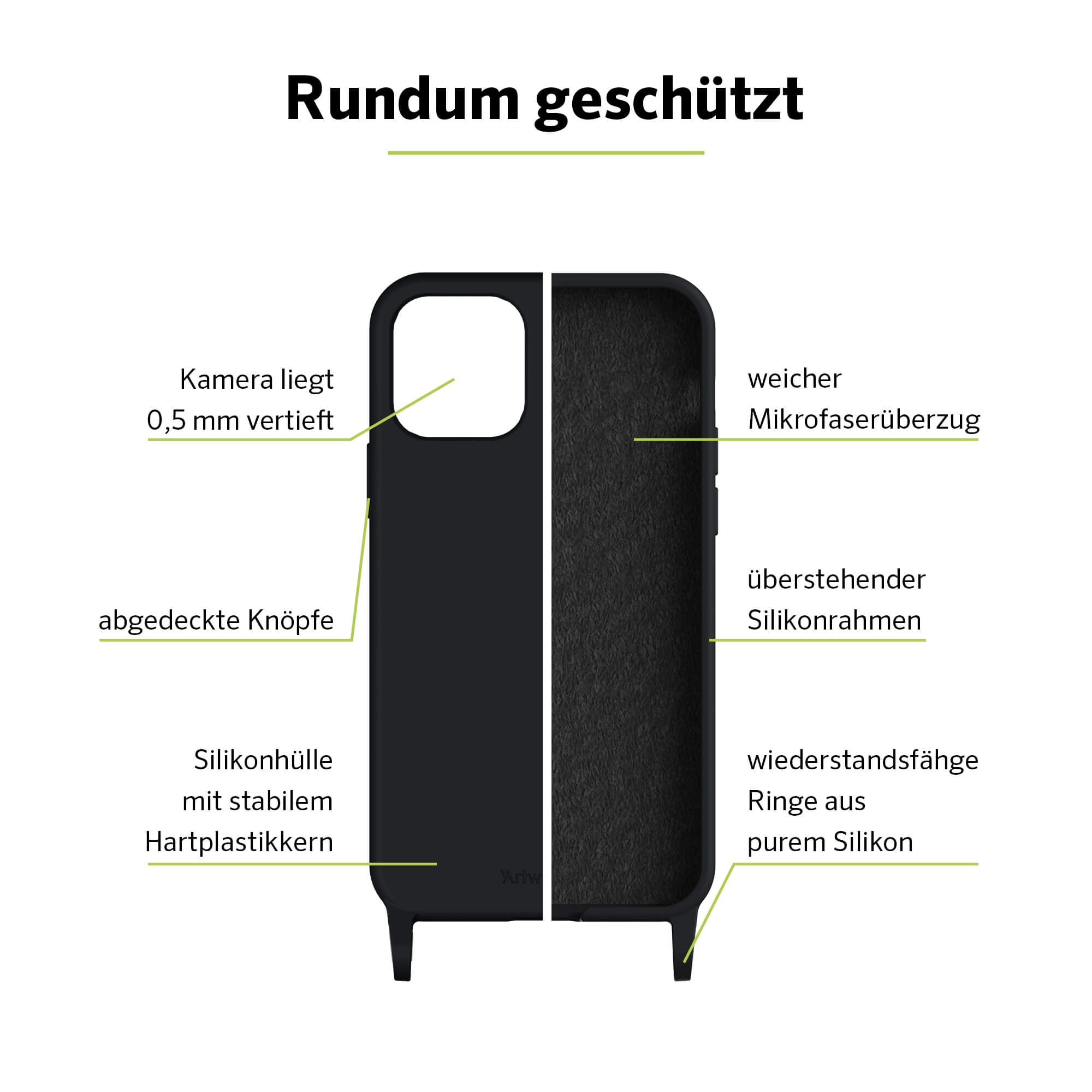 ARTWIZZ HangOn Case Silicone, Pro Apple, Umhängetasche, iPhone Schwarz 13 Max