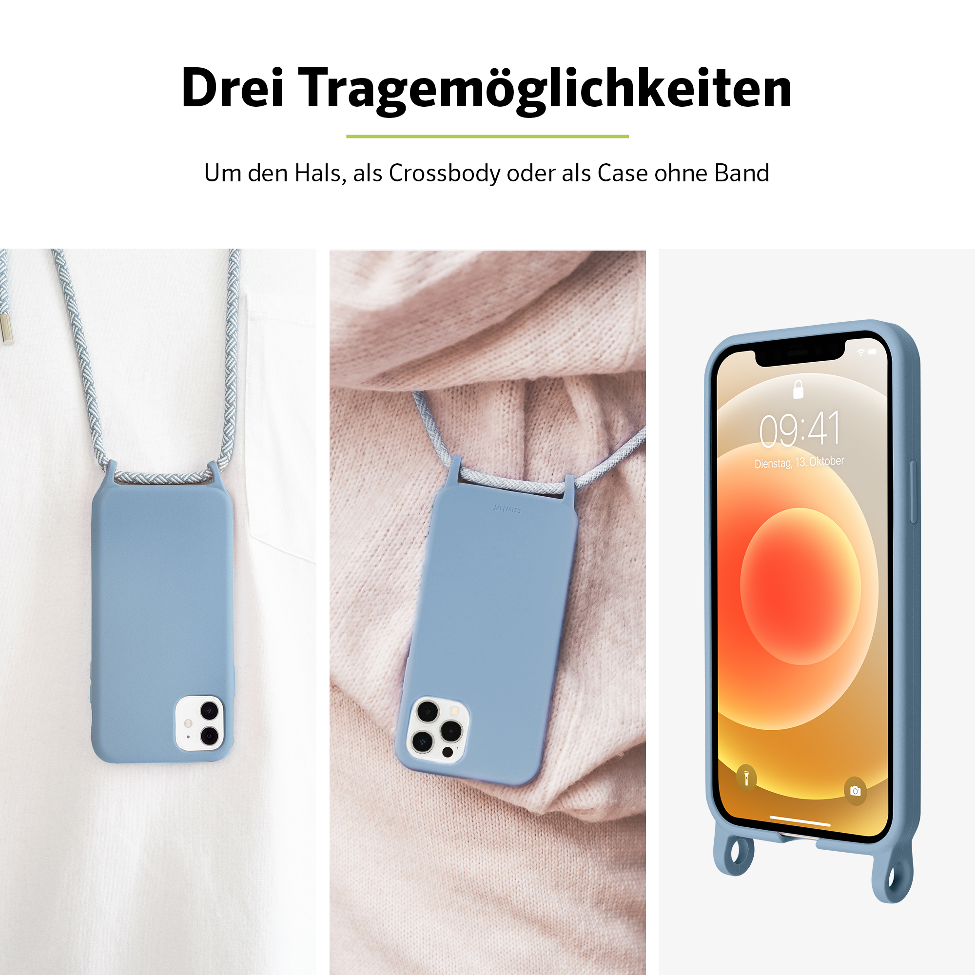 Hellblau 13, iPhone Apple, ARTWIZZ Silicone, Umhängetasche, HangOn Case