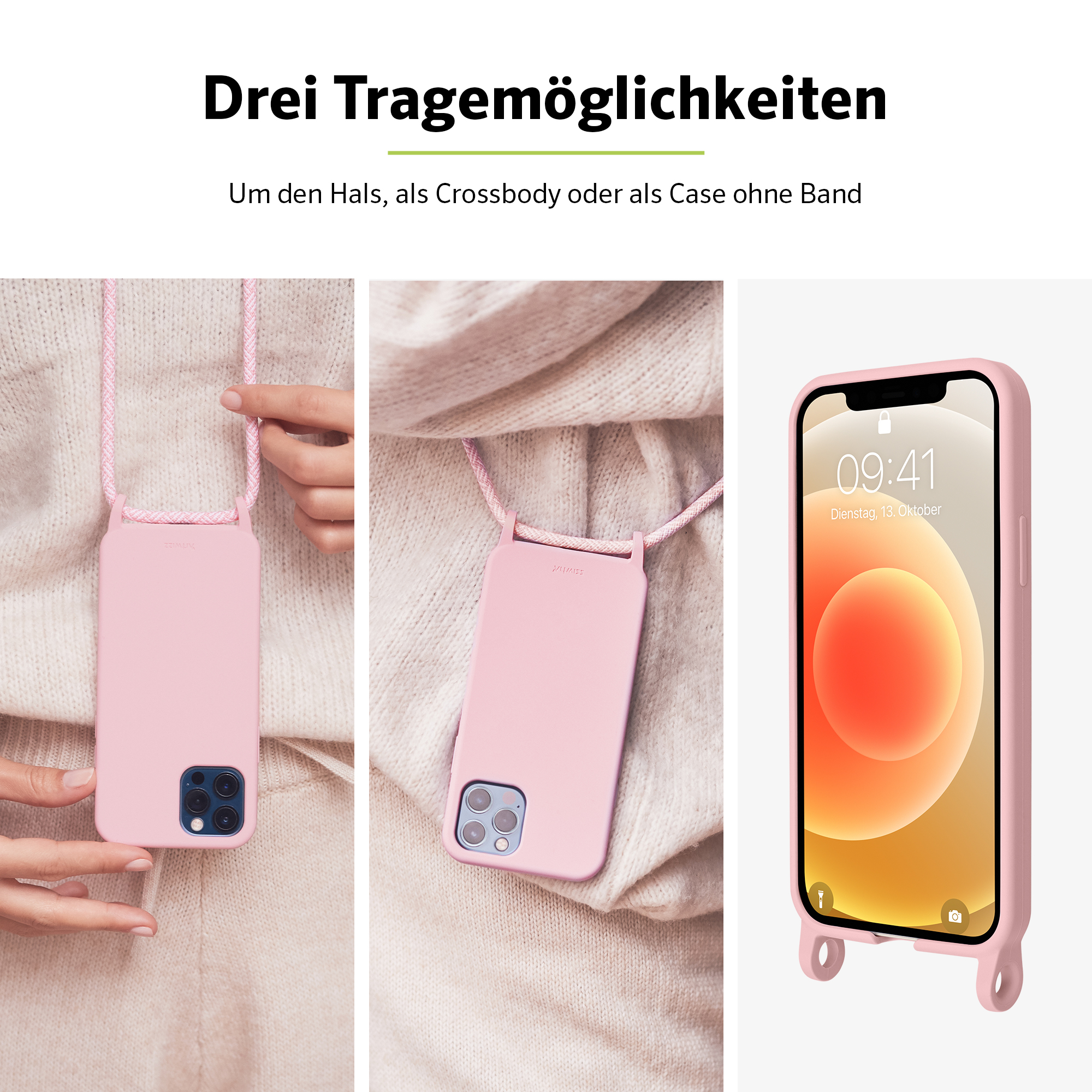 ARTWIZZ Silicone, 13, Case Rosa iPhone Apple, Umhängetasche, HangOn