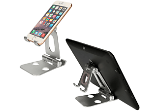 Cargador smartphone - KSIX Soporte escritorio para movil, tablet y smartwatch, Rotación: 360°, Material aluminio, Negro