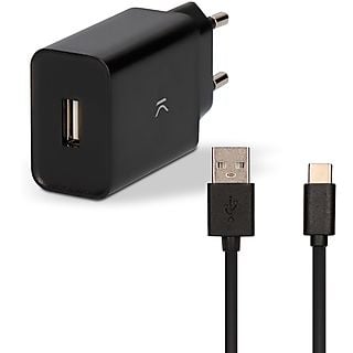 Cargador de móvil - KSIX 2.4A USB + Cable USB A Tipo C de 1 Metro, Universal Universal, Negro