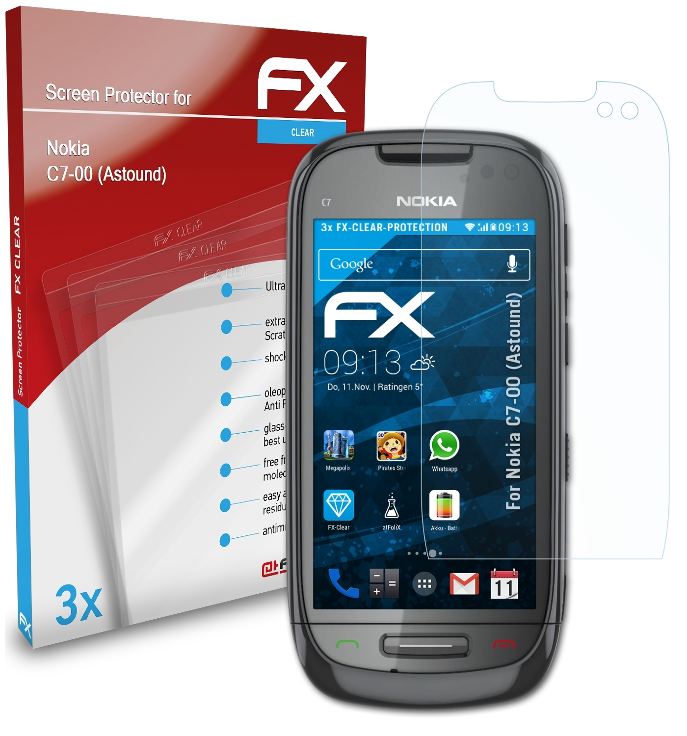 Displayschutz(für C7-00 (Astound)) Nokia FX-Clear ATFOLIX 3x