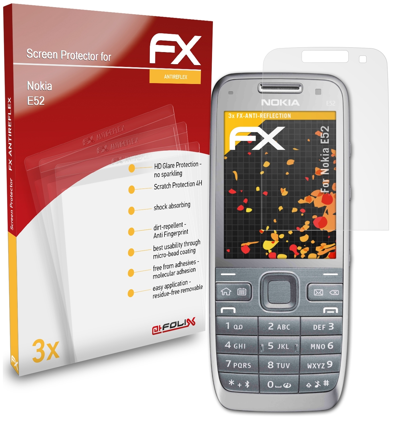 Displayschutz(für E52) Nokia ATFOLIX 3x FX-Antireflex