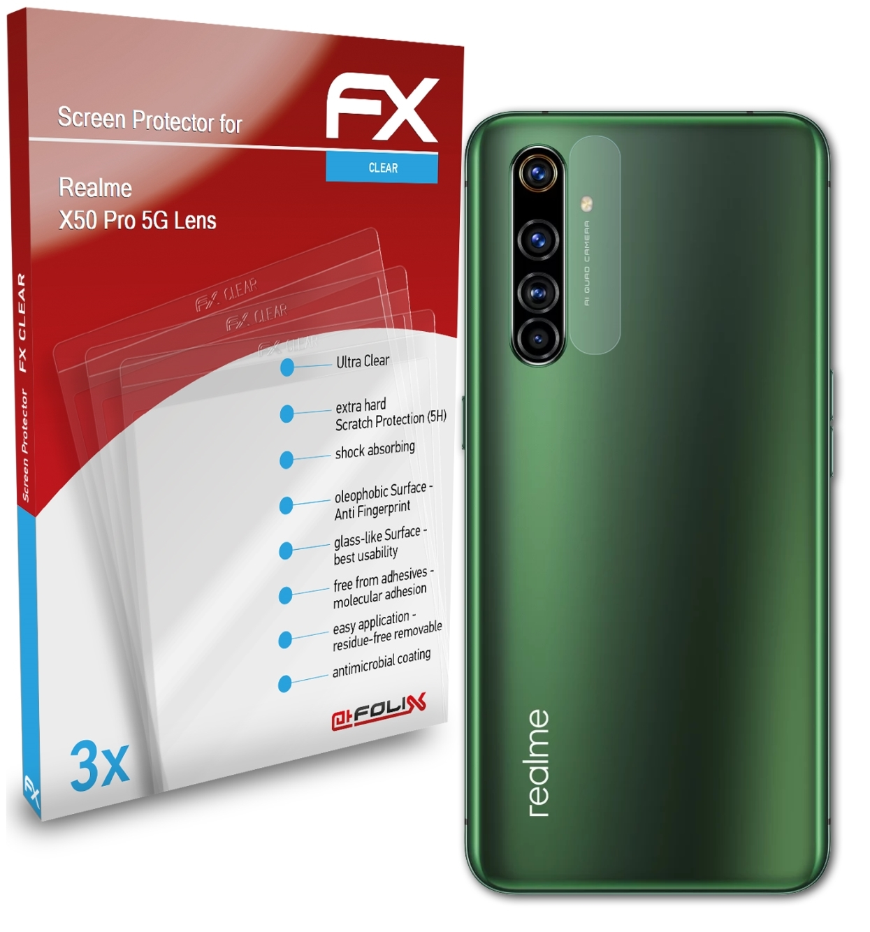 ATFOLIX 3x FX-Clear (Lens)) Pro Realme X50 Displayschutz(für 5G