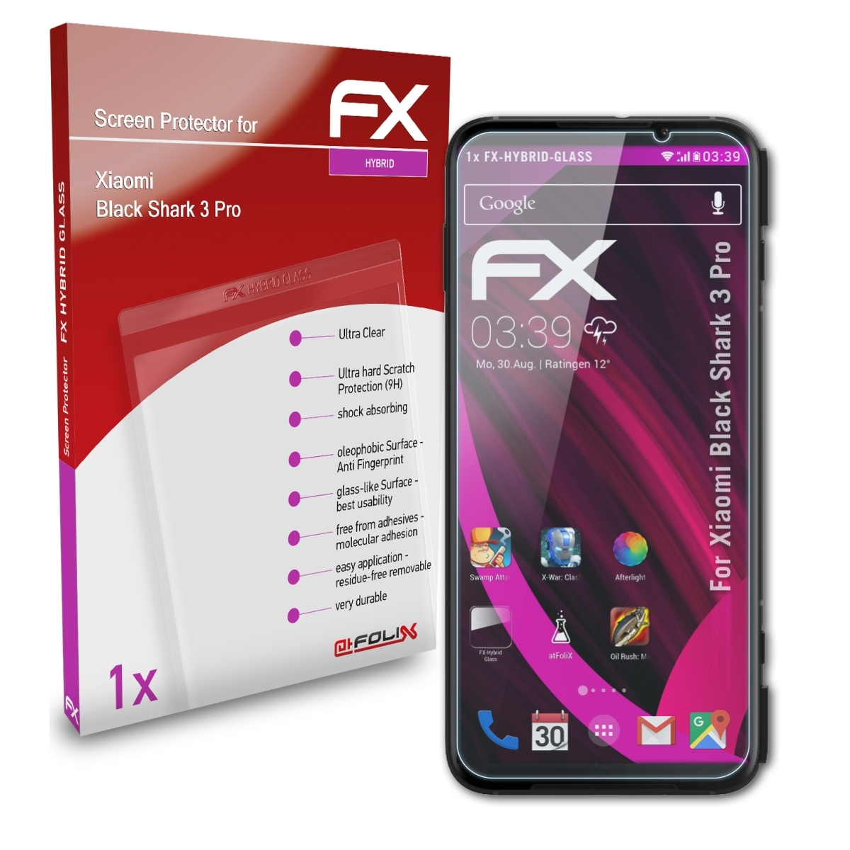 ATFOLIX FX-Hybrid-Glass Schutzglas(für Shark 3 Xiaomi Pro) Black