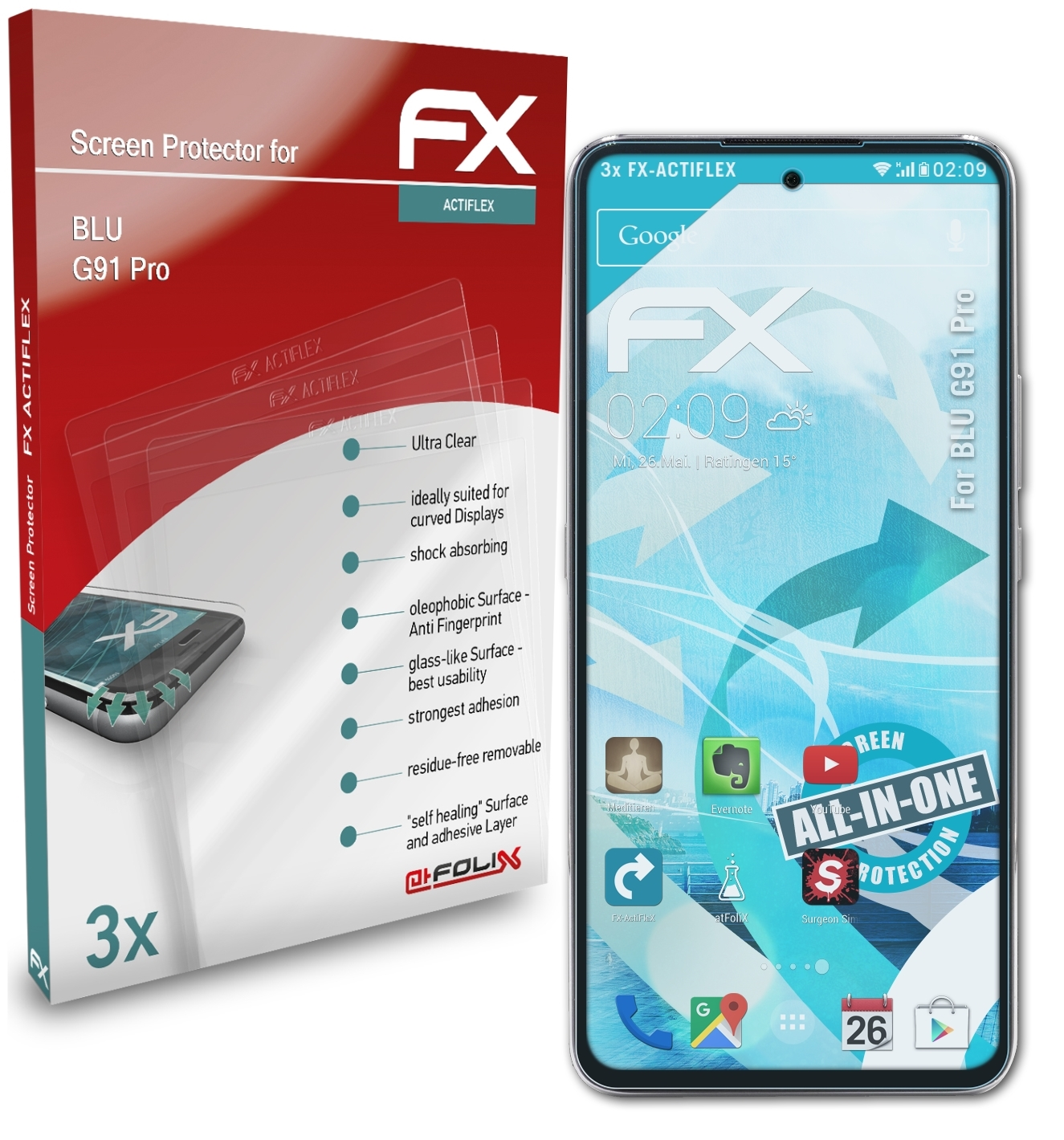 ATFOLIX 3x FX-ActiFleX Displayschutz(für BLU G91 Pro)