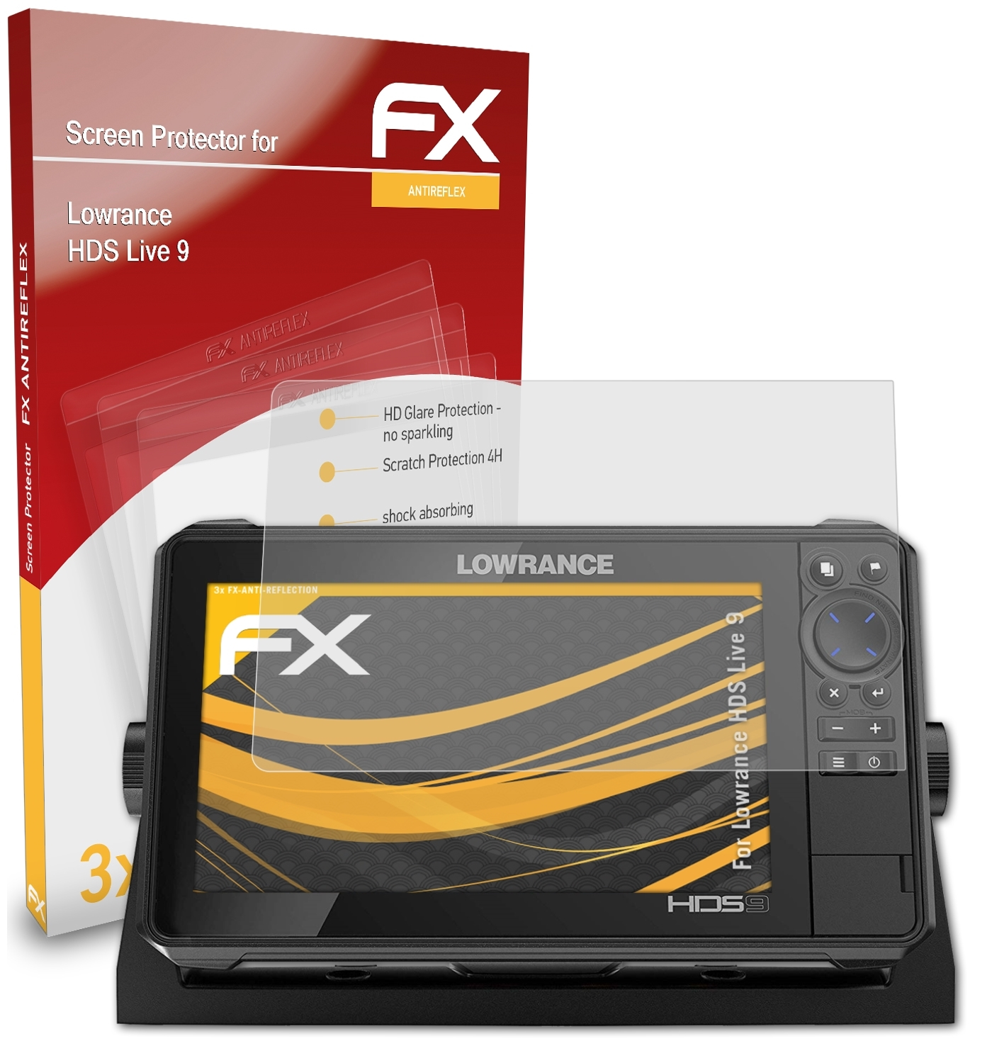 HDS 3x Lowrance ATFOLIX Live 9) FX-Antireflex Displayschutz(für