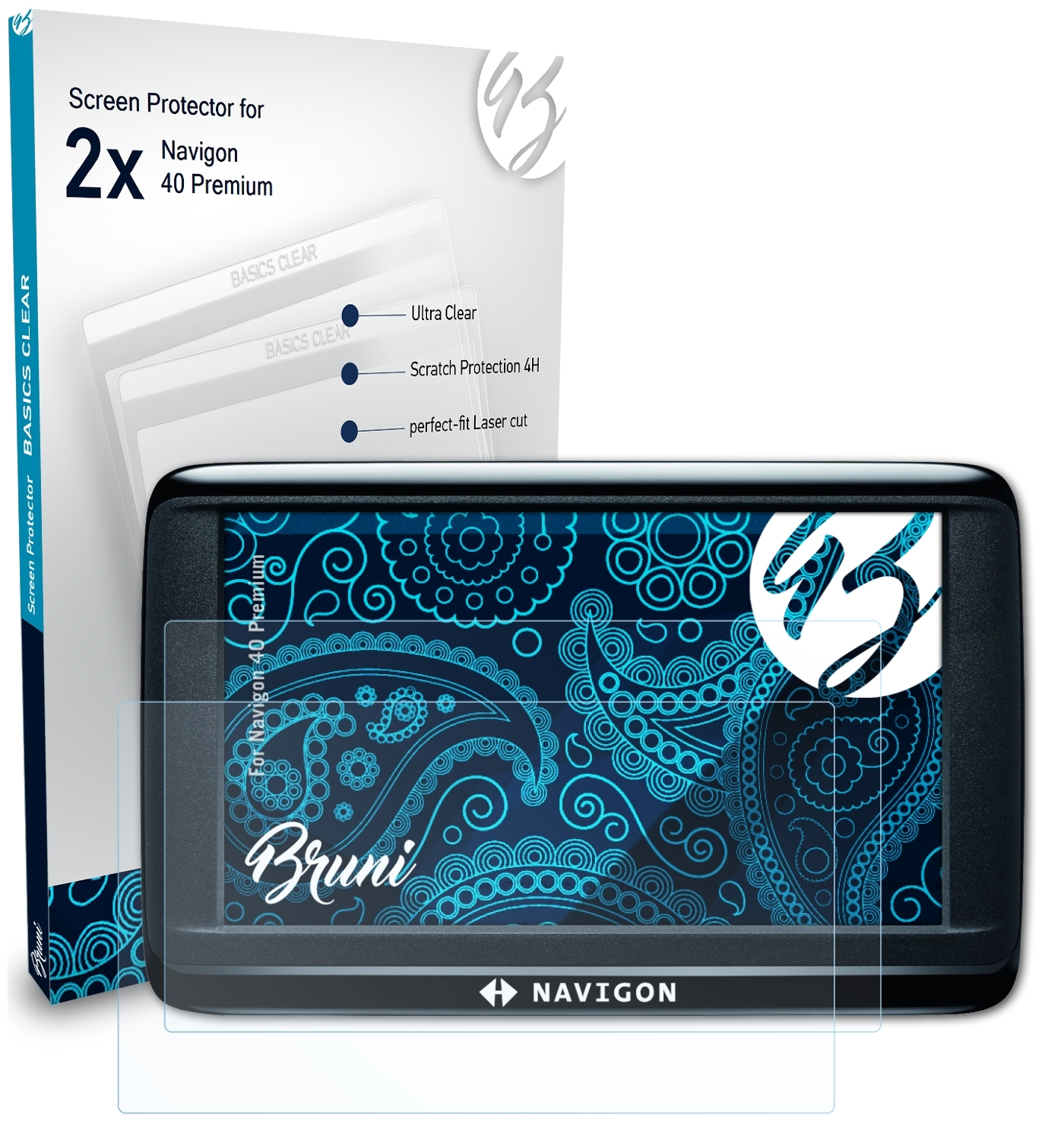 BRUNI Premium) Navigon Schutzfolie(für 2x 40 Basics-Clear