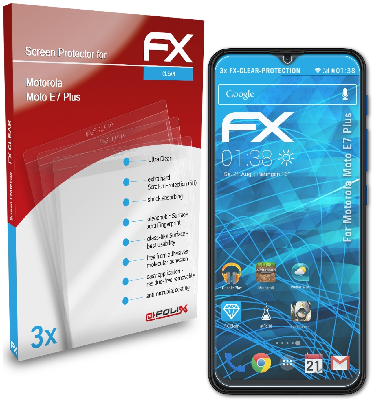ATFOLIX 3x FX-Clear Displayschutz(für Motorola Plus) E7 Moto