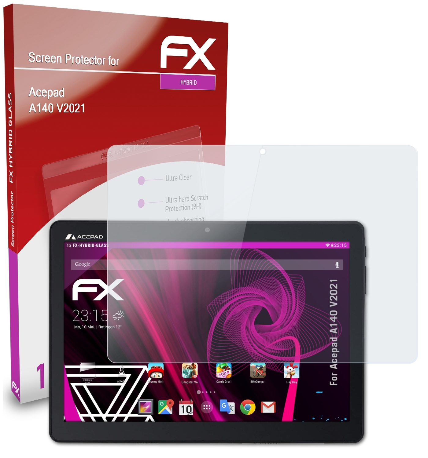 ATFOLIX FX-Hybrid-Glass (V2021)) A140 Schutzglas(für Acepad