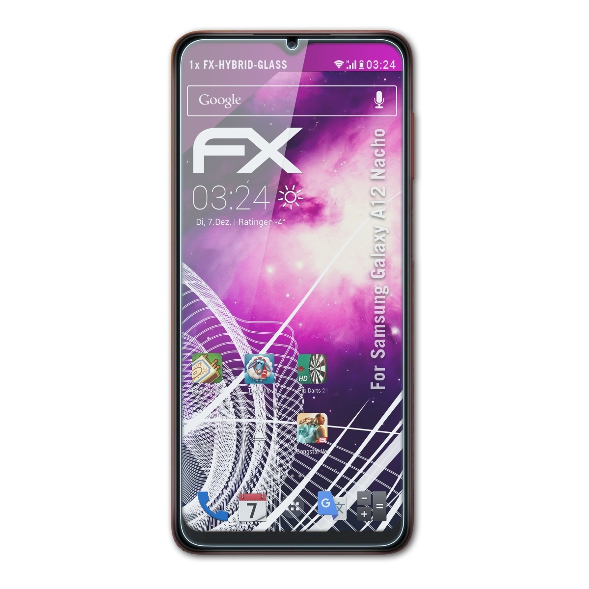 ATFOLIX FX-Hybrid-Glass A12 Samsung Nacho) Schutzglas(für Galaxy