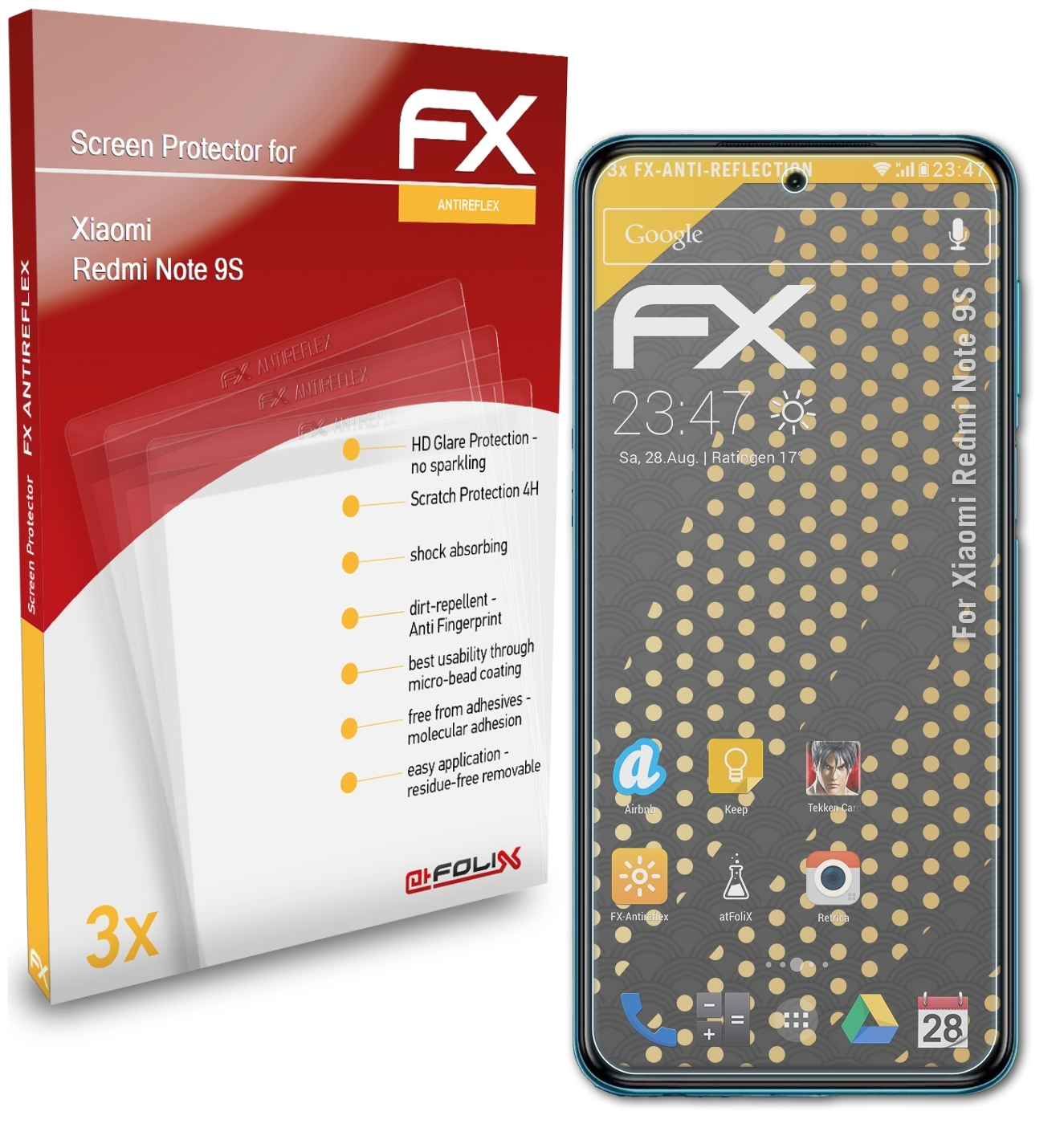 Displayschutz(für ATFOLIX Xiaomi 9S) Redmi 3x Note FX-Antireflex