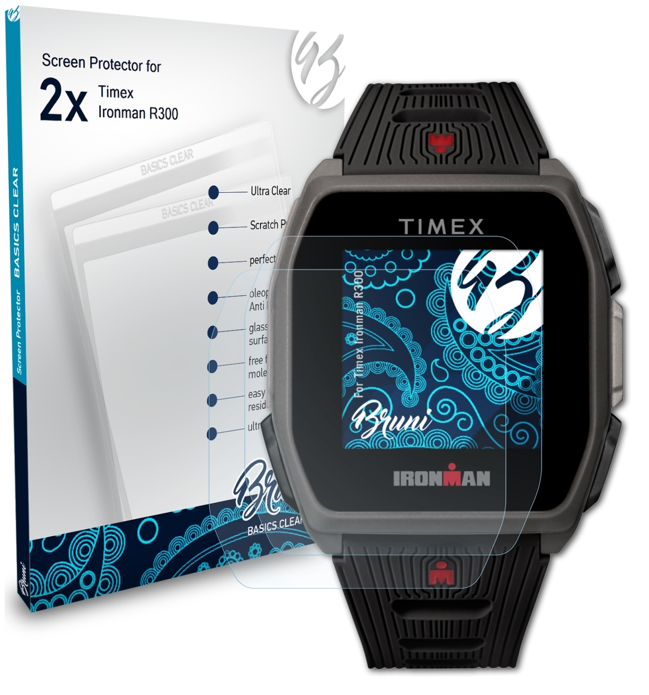 BRUNI 2x Timex Schutzfolie(für Ironman R300) Basics-Clear
