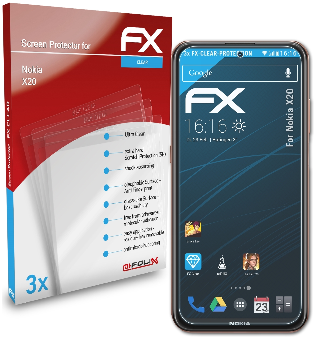 ATFOLIX 3x FX-Clear Nokia Displayschutz(für X20)