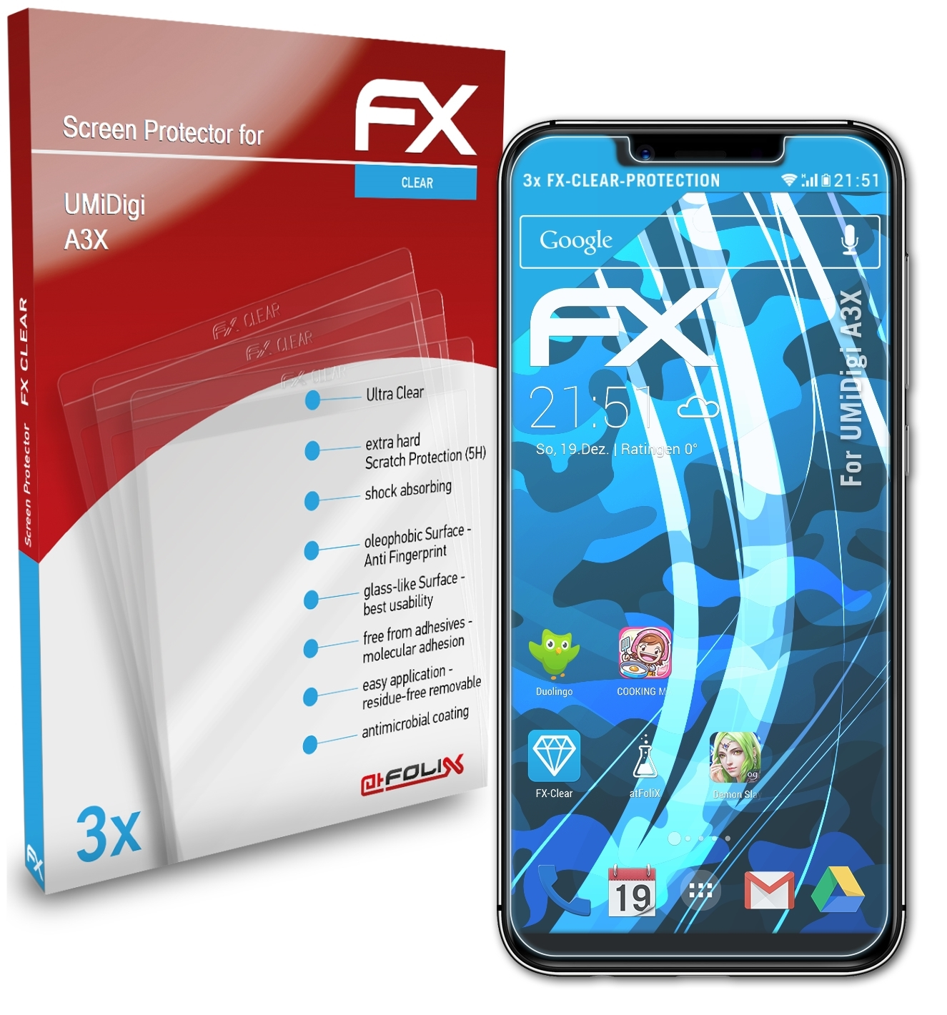 A3X) 3x UMiDigi FX-Clear ATFOLIX Displayschutz(für
