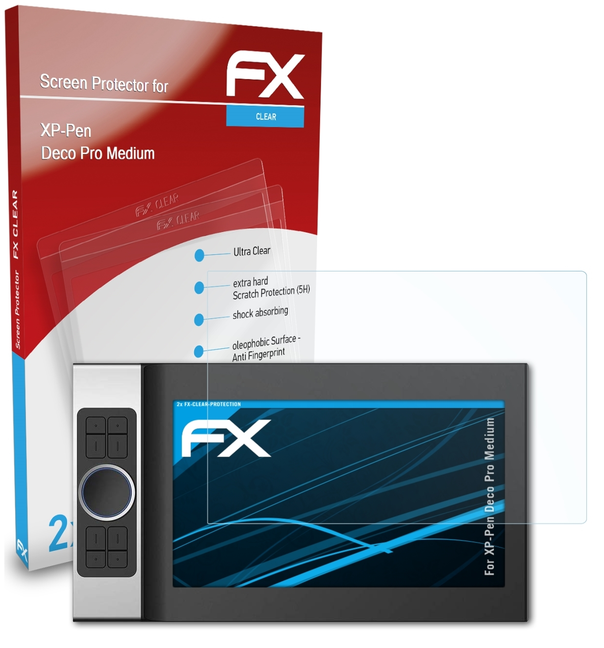 2x (Medium)) Displayschutz(für Pro ATFOLIX XP-PEN Deco FX-Clear
