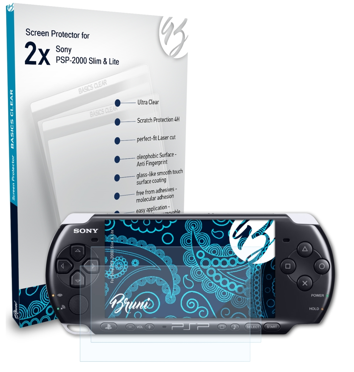 PSP-2000 Sony 2x Slim Basics-Clear BRUNI Lite) Schutzfolie(für &