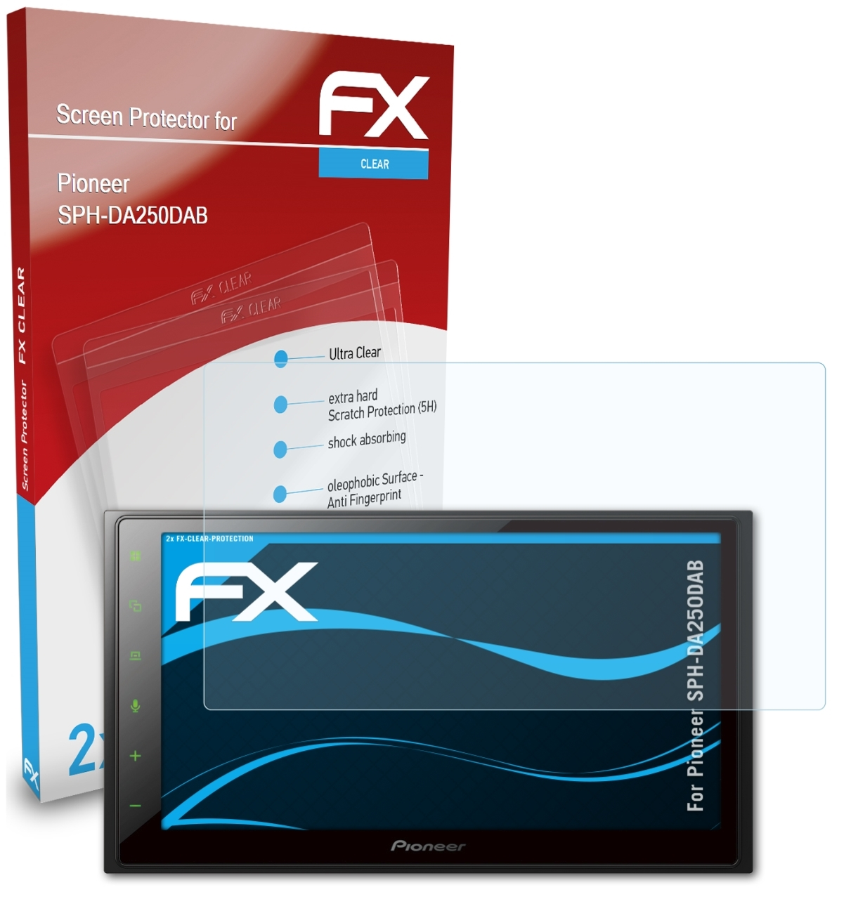 ATFOLIX 2x SPH-DA250DAB) FX-Clear Pioneer Displayschutz(für