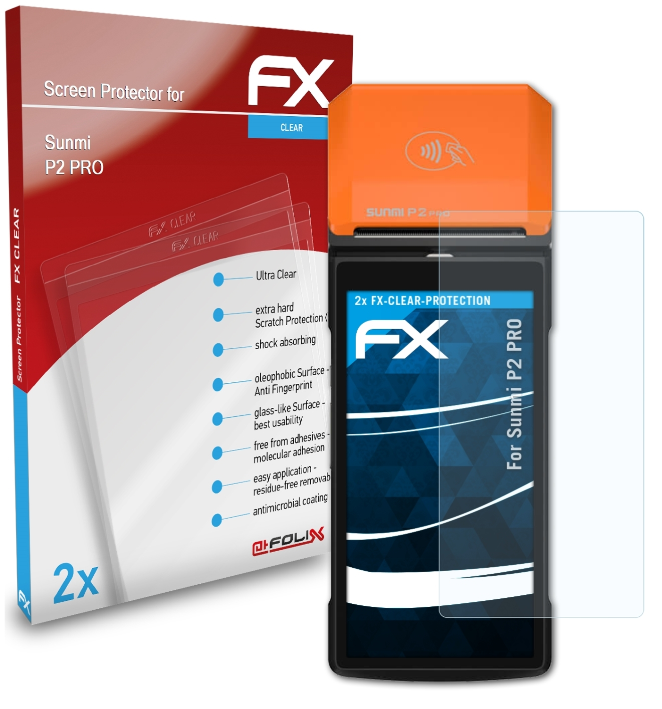 2x P2 ATFOLIX Sunmi FX-Clear Pro) Displayschutz(für