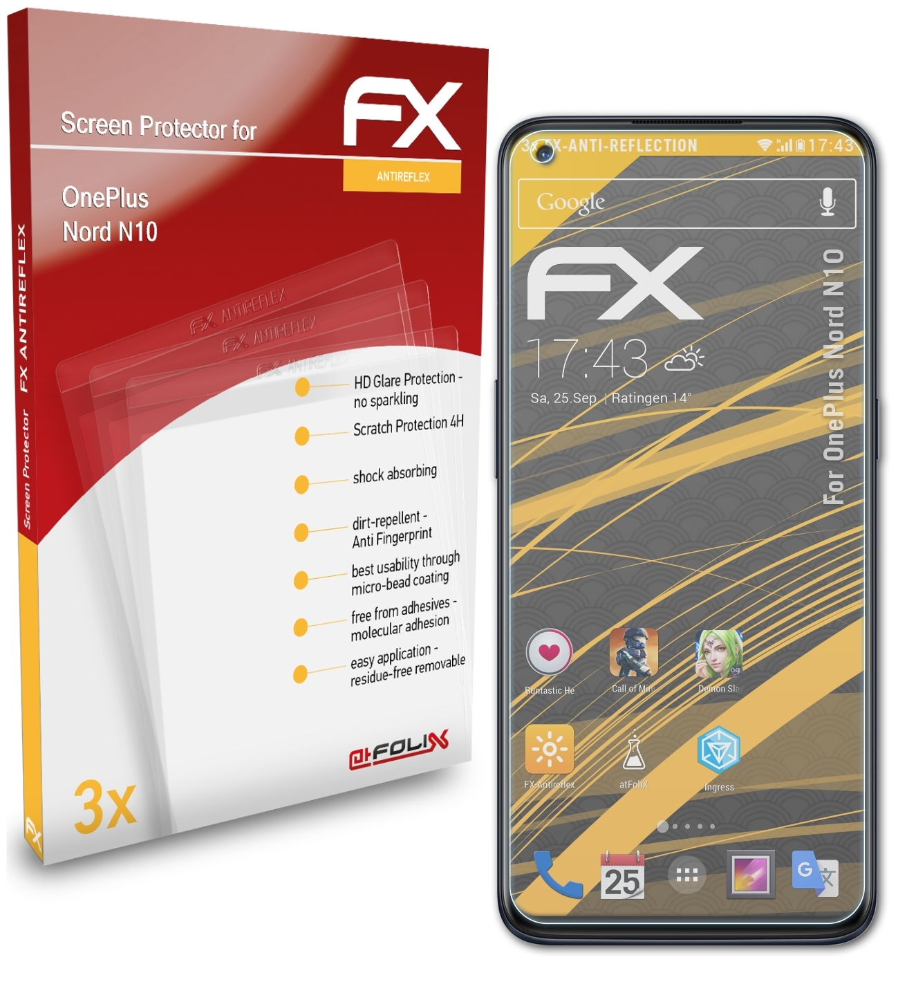 3x OnePlus Nord FX-Antireflex ATFOLIX Displayschutz(für N10)