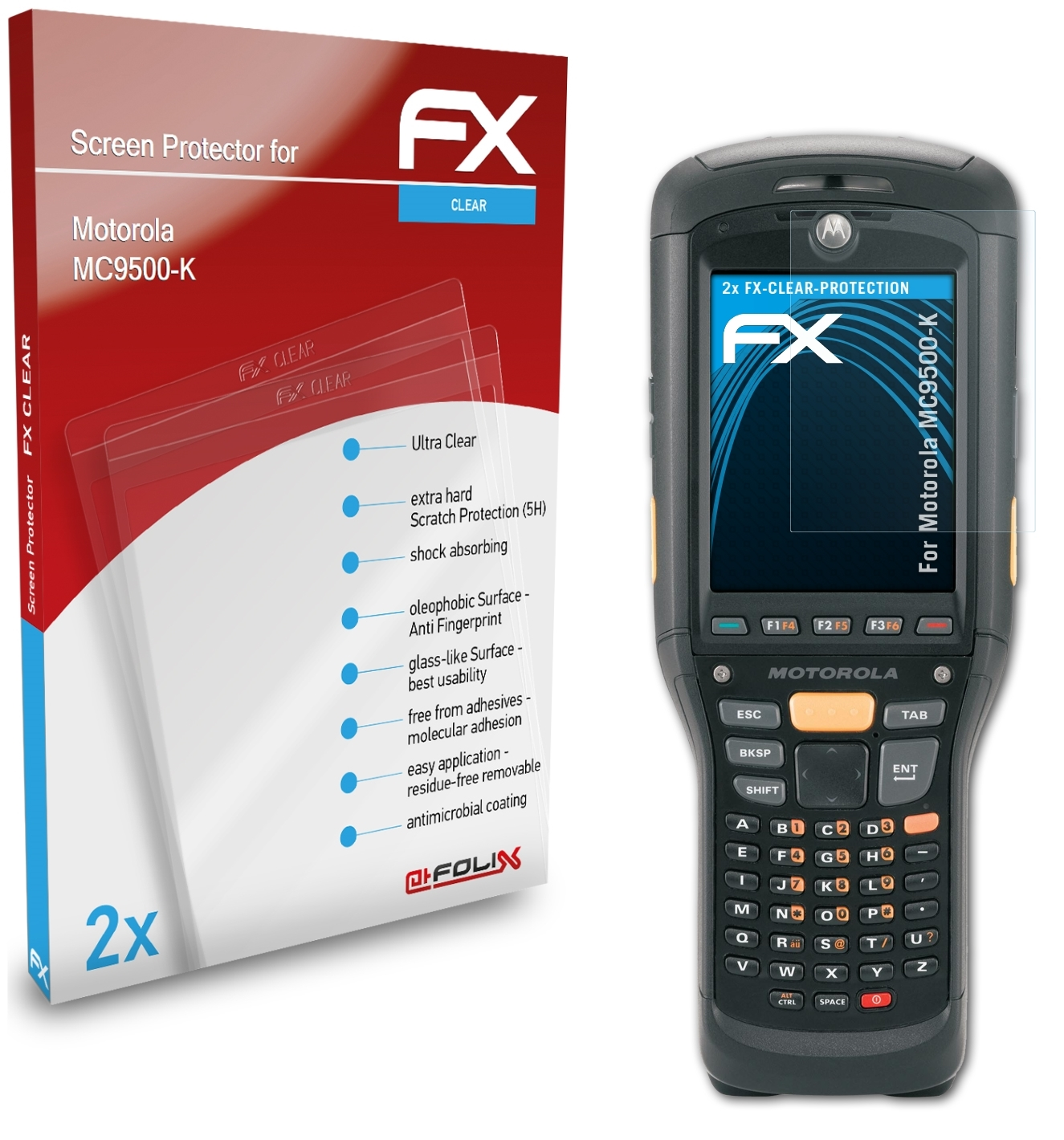 ATFOLIX 2x Motorola MC9500-K) Displayschutz(für FX-Clear