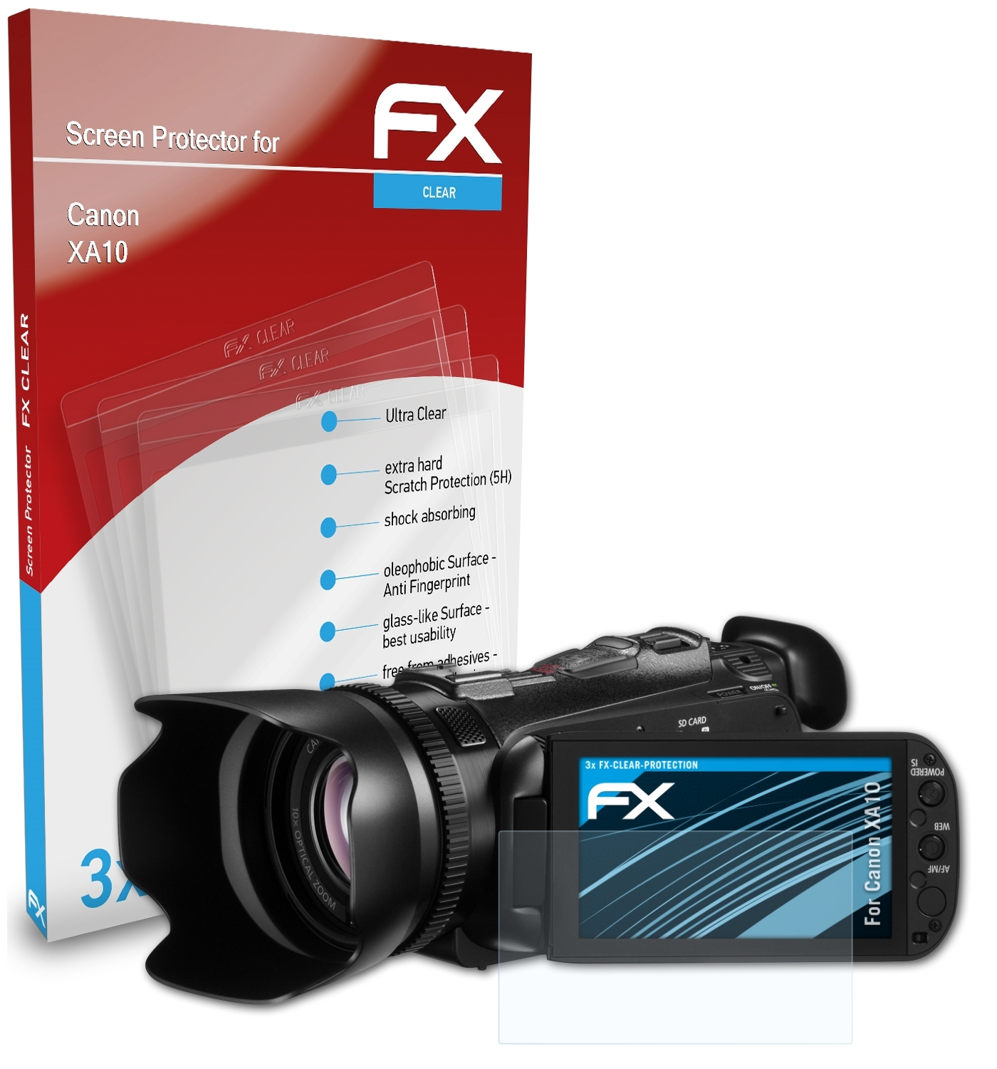 ATFOLIX 3x FX-Clear Canon XA10) Displayschutz(für