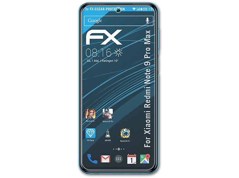 ATFOLIX 3x FX-Clear Displayschutz(für Xiaomi Redmi Note 9 Pro Max)