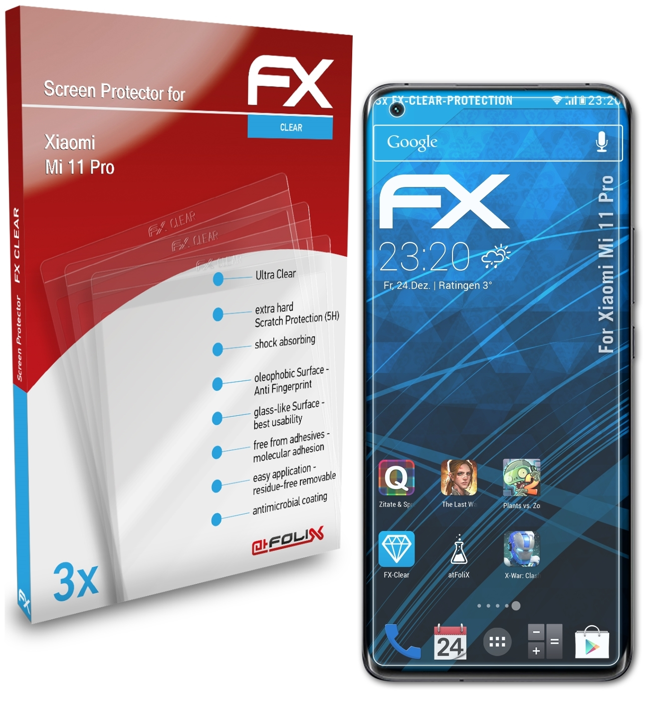 3x Displayschutz(für ATFOLIX 11 Xiaomi FX-Clear Mi Pro)