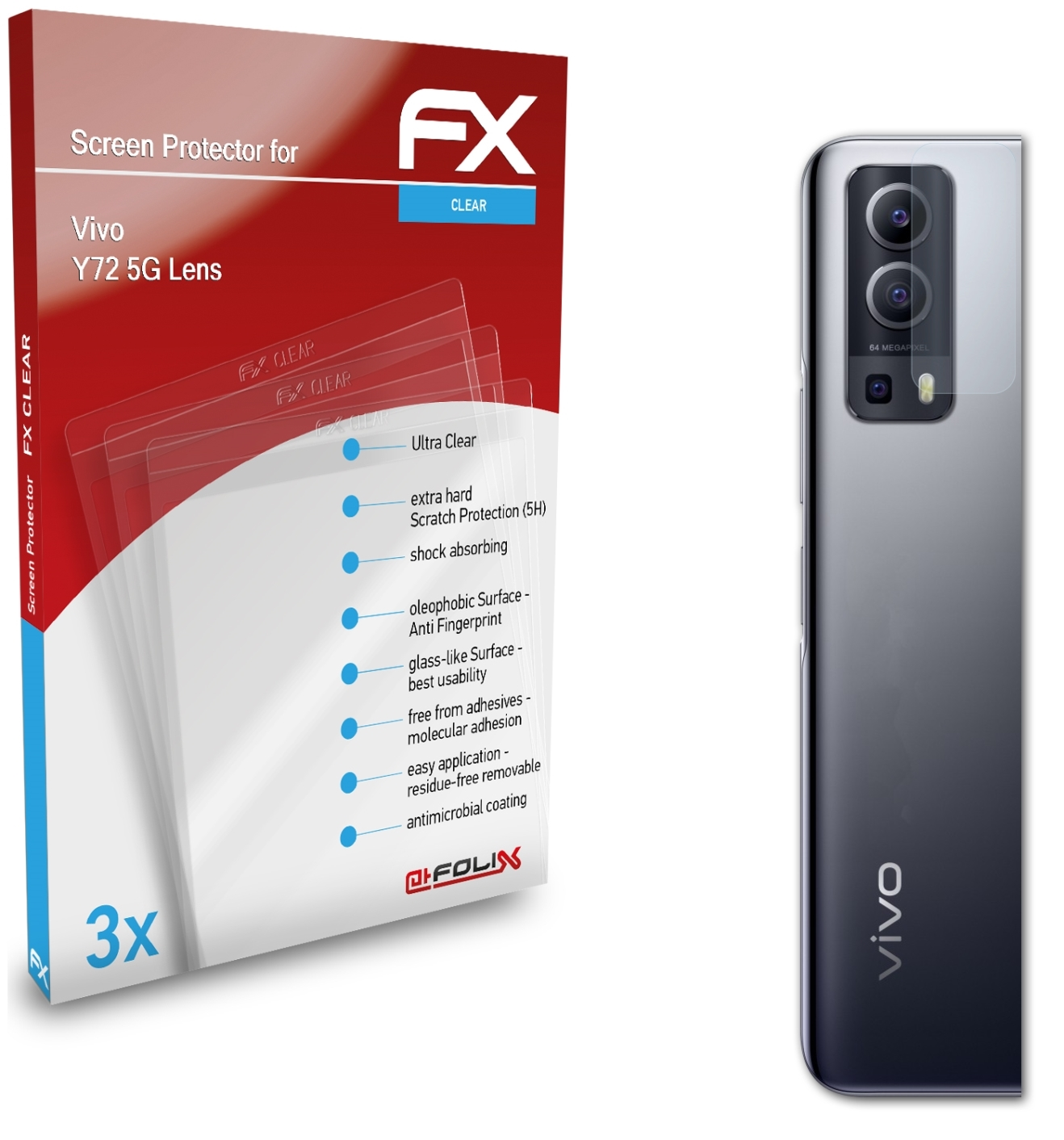 FX-Clear Y72 Vivo Lens) ATFOLIX 3x 5G Displayschutz(für