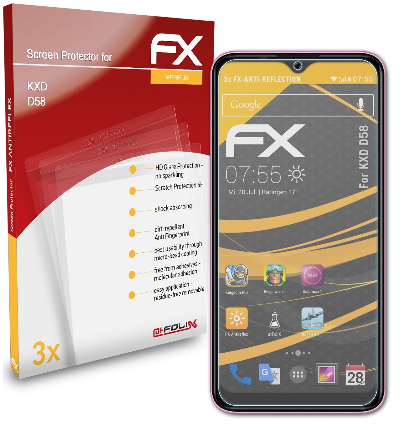 ATFOLIX KXD FX-Antireflex Displayschutz(für 3x D58)