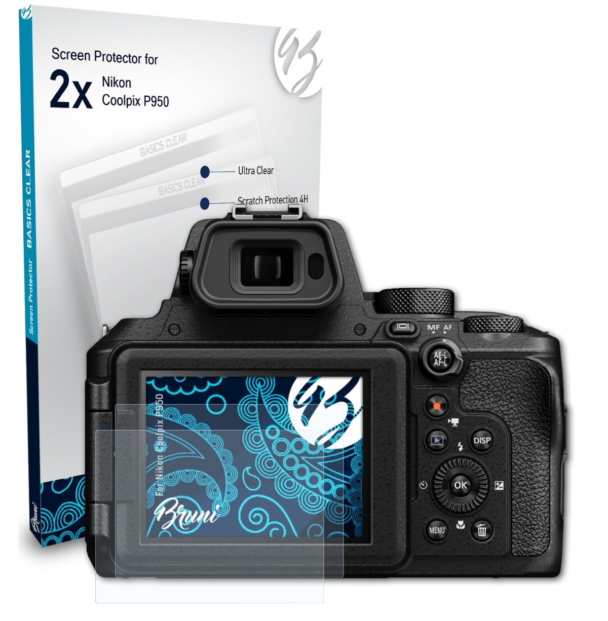 P950) BRUNI Basics-Clear Coolpix 2x Schutzfolie(für Nikon