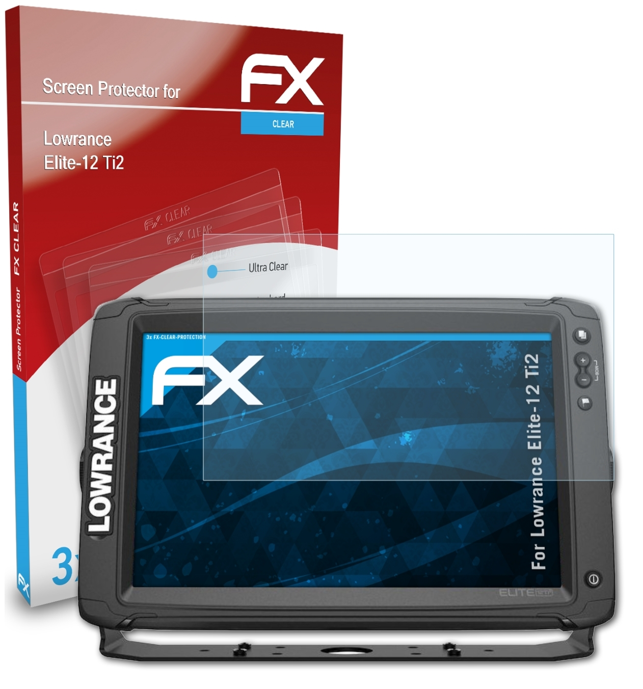 Lowrance FX-Clear Ti2) 3x Elite-12 ATFOLIX Displayschutz(für
