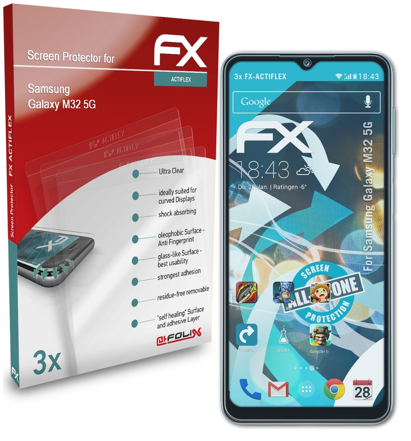 ATFOLIX 3x FX-ActiFleX Displayschutz(für 5G) Samsung Galaxy M32
