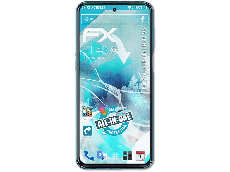 ATFOLIX 3x Redmi FX-ActiFleX 9S) Note Xiaomi Displayschutz(für