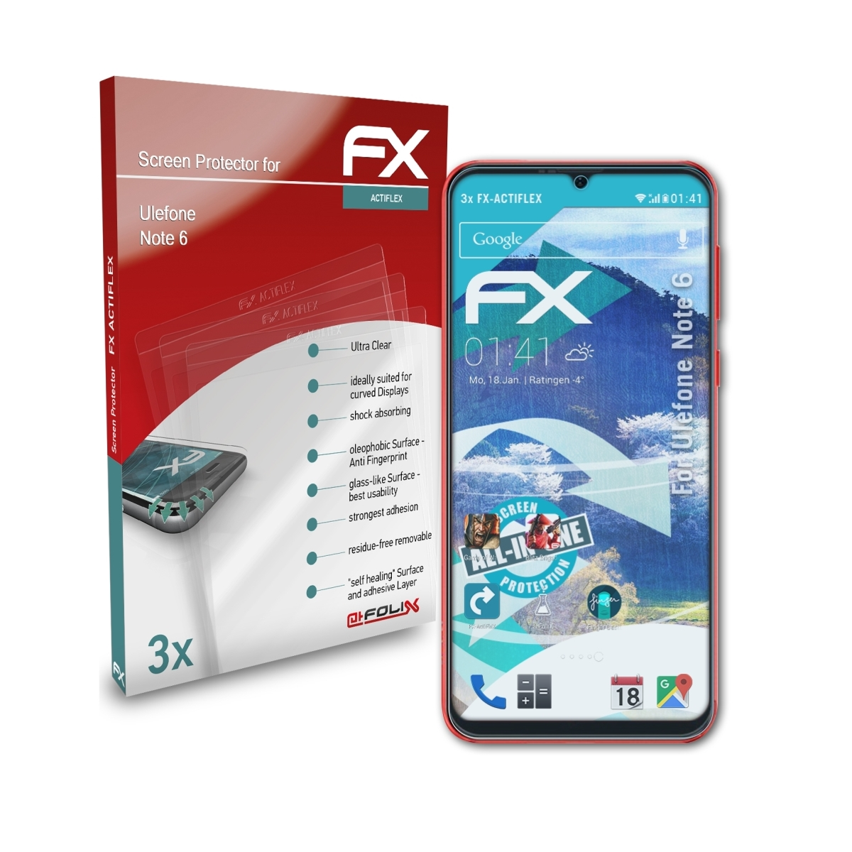 3x Ulefone Displayschutz(für Note 6) FX-ActiFleX ATFOLIX