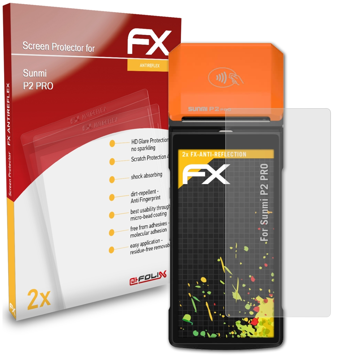 ATFOLIX 2x FX-Antireflex Displayschutz(für Sunmi P2 Pro)