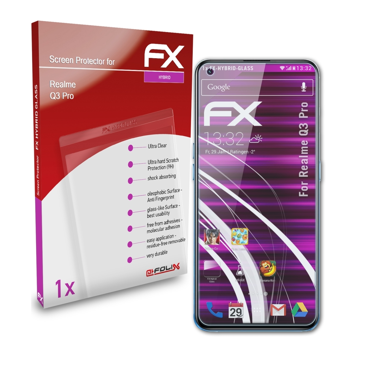 ATFOLIX FX-Hybrid-Glass Schutzglas(für Realme Q3 Pro)