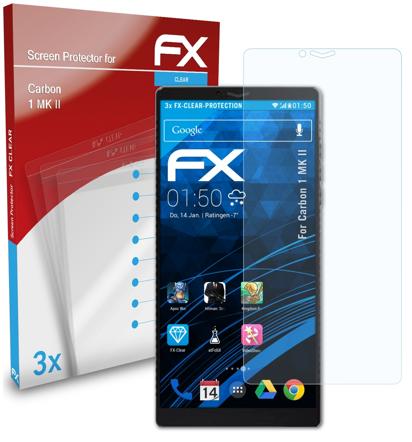 3x Displayschutz(für ATFOLIX FX-Clear 1 II) MK Carbon