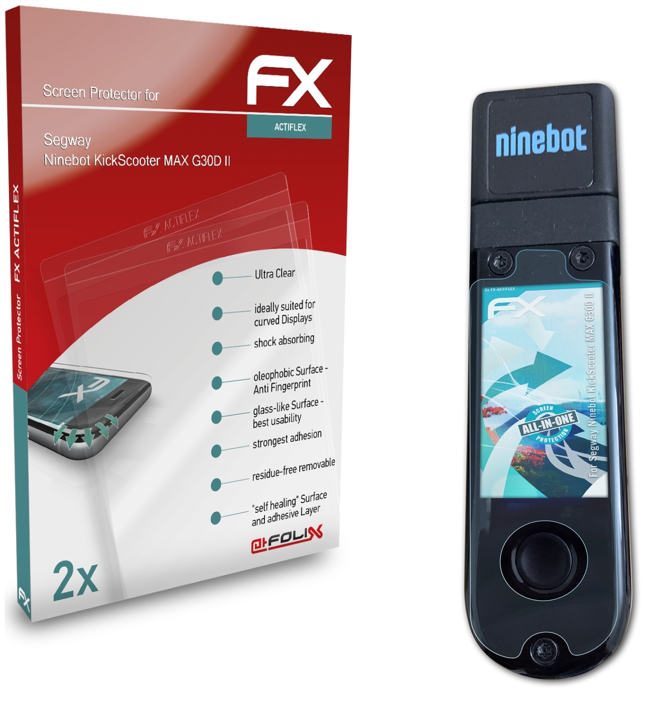 ATFOLIX 2x FX-ActiFleX KickScooter Ninebot II) MAX Segway Displayschutz(für G30D